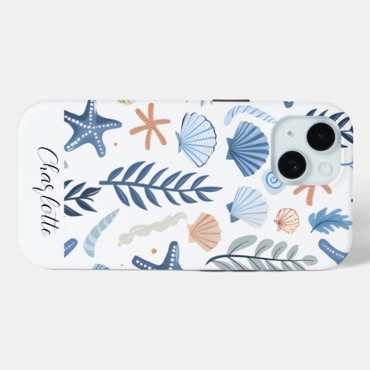 Coques Case-Mate iPhone Cute Seashell Starfish Nom personnalisé (Verso (horizontal))