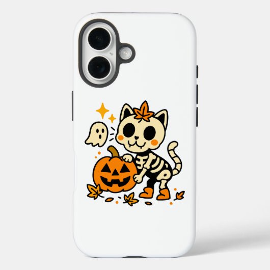 Coques Case-Mate iPhone Cute Skeleton Cat with Pumpkin (Verso)