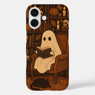 Coques iPhone 16 Cute Spooky Library, Autumn Reading Ghost