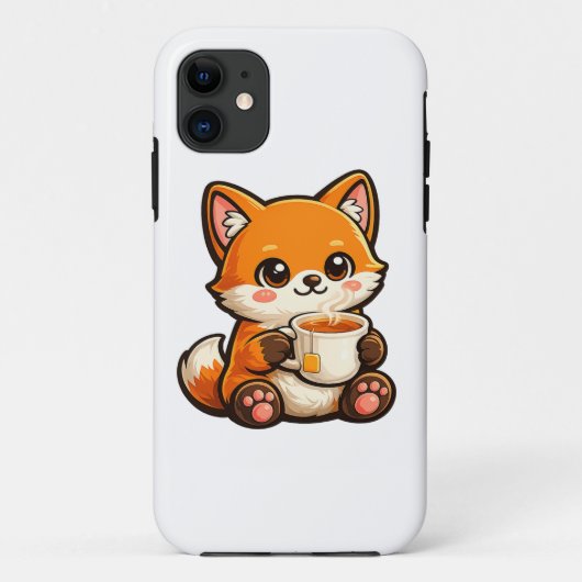 Coques Case-Mate iPhone Cute Tea Fox Illustration – Cozy Fox Drinking Tea (Dos)