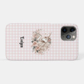 Coques Case-Mate iPhone Cute Unicorn Floral Pastel Gingham Pattern (Dos (Horizontal))