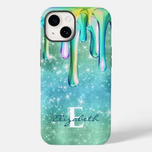 Coques Case-Mate iPhone Cute Unicorn Turquoise parties scintillant gouttes (Verso)
