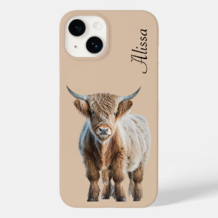 Coque Pour iPhone 14 Cute vache Highland avec nom