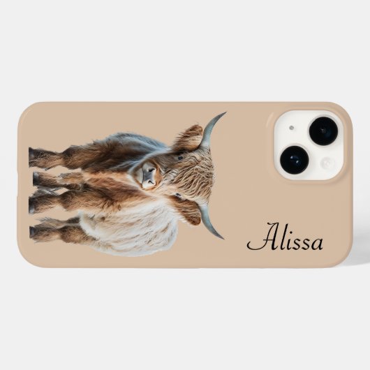 Coques Case-Mate iPhone Cute vache Highland avec nom (Verso (horizontal))