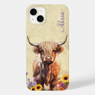 Coque Pour iPhone 14 Plus Cute vache Highland avec nom
