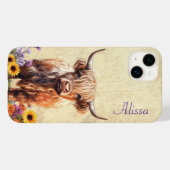 Coques Case-Mate iPhone Cute vache Highland avec nom (Verso (horizontal))