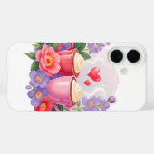 Coques Case-Mate iPhone Cute Valentine Cocoa Mugs with Flowers & Hearts (Verso (horizontal))