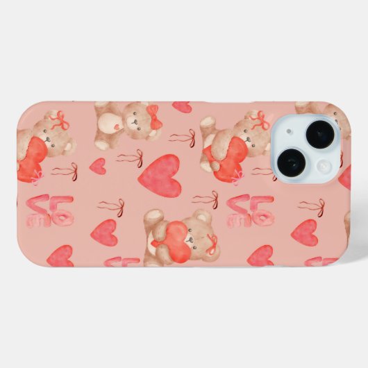 Coques Case-Mate iPhone Cute Valentines Brown Teddy Bear Seamless Pattern (Verso (horizontal))