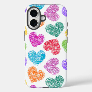 Coques iPhone 16 Cute Vibrant Doodled Heart Valentine's Day Motif