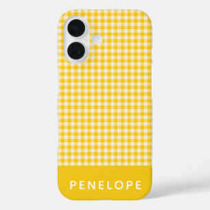 Coques iPhone 16 Cute Vintage Jaune En vichy Plaid Personnalisé