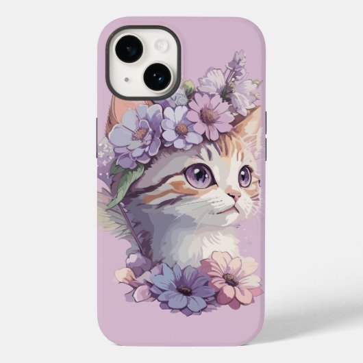 Coques Case-Mate iPhone Cute Violet Aquarelle Chat avec Flore (Verso)