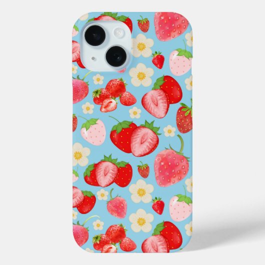 Coques Case-Mate iPhone Cute Watercolor Strawberry Seamless Pattern (Verso)