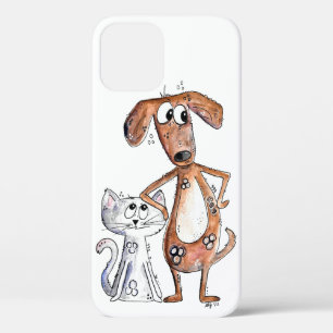 Case-Mate iPhone Case Cute Whimsical Brown chien et chat gris