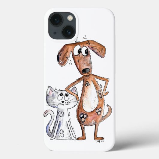 Coques Case-Mate iPhone Cute Whimsical Brown chien et chat gris (Verso)