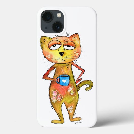 Coques Case-Mate iPhone Cute Whimsical Fatigué Chat Boire Café (Verso)
