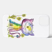 Coques Case-Mate iPhone Cute Whimsical Happy Chat avec Fleur Jaune (Verso (horizontal))
