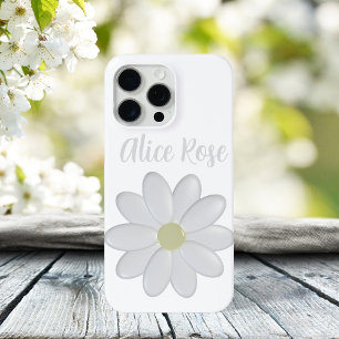 Coque iPhone 15 Pro Max Cute White Daisy Flower Personnalisé Nom Floral Mo