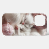 Coques Case-Mate iPhone Cute White Kitten dans les boules de fils Personna (Verso (horizontal))