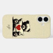 Coques Case-Mate iPhone Cute White Teddy Bear Hug Coussin Coeur Monogramme (Verso (horizontal))