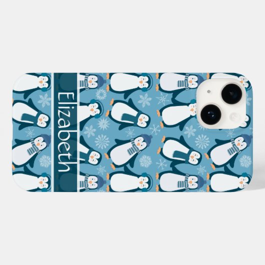 Coques Case-Mate iPhone Cute Winter Penguins Design Ajouter un nom (Verso (horizontal))