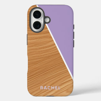 Coques iPhone 16 Cute Wood and Purple Personalized