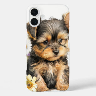 COQUES iPhone 16 PLUS CUTE YORKSHIRE TERRIER POPPER CHIEN EN FLEUR SAUVA