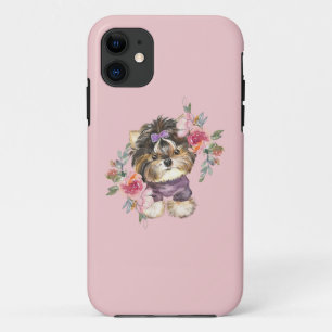 Case-Mate iPhone Case Cute Yorkshire Terrier Yorkie et l'art des fleurs