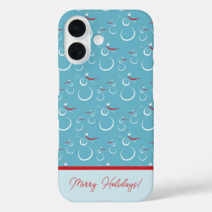 Coques iPhone 16 Cyan Red Merry Holidays Jote Snowman Motif