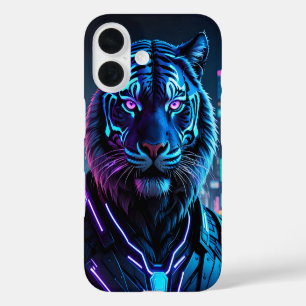 Coques iPhone 16 Cyberpunk Neon Tiger Avec Ville Futuriste