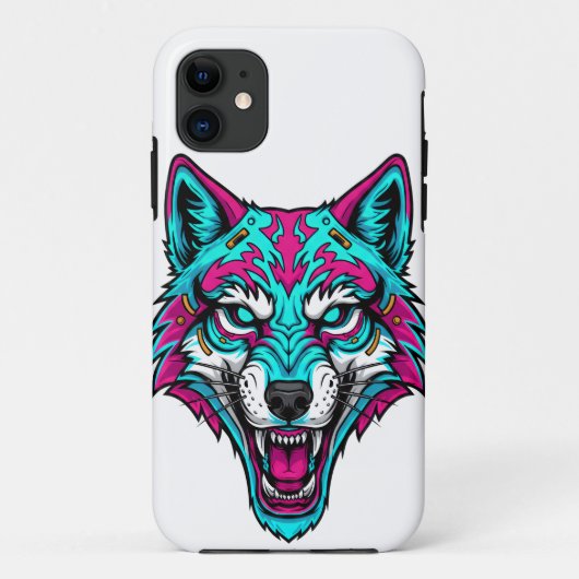 Coques Case-Mate iPhone Cyberpunk Neon Wolf - Synthwave Robotic Animal (Dos)