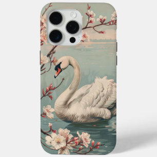 Coque iPhone 15 Pro Max Cygne et fleurs de cerisier