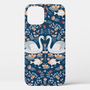 Case-Mate iPhone Case Cygnes, poissons, fleurs sur un arrière - plan ble