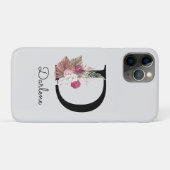 Coques Case-Mate iPhone D Initiale Broderie Rose Bohème Floral (Dos (Horizontal))