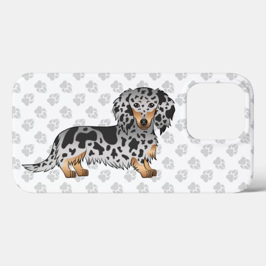 Coques Case-Mate iPhone Dachshund à poil long bringé noir et feu (Verso (horizontal))