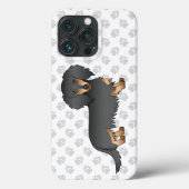 Coques Case-Mate iPhone Dachshund à poil long noir et feu, chien de dessin (Verso)