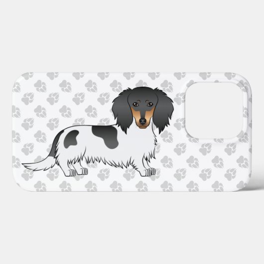 Coques Case-Mate iPhone Dachshund à poils longs piebalds noir et feu (Verso (horizontal))