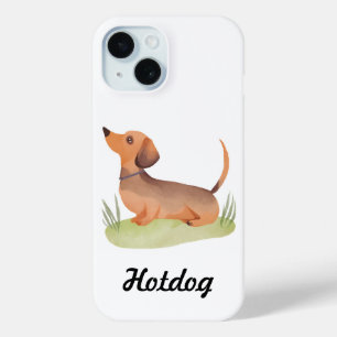 Coque Pour iPhone 15 Dachshund Chien   Nom personnalisé Chien Aquarelle
