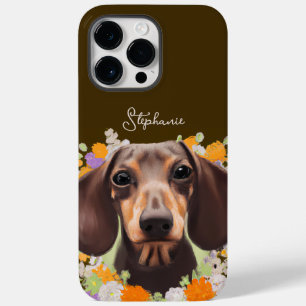 Coque Pour Pour iPhone 14 Pro Max Dachshund mignon avec Fleurs et nom Doxie