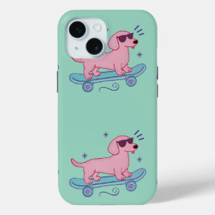 Coque Pour iPhone 15 Dachshund Skateboard Cool Art de Chien Drôle