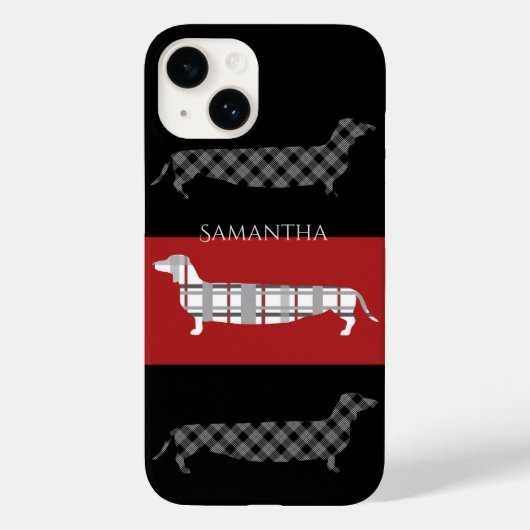 Coques Case-Mate iPhone Dachshunds Plaid sur des bandes personnalisées (Verso)