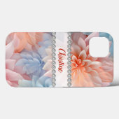 Coques Case-Mate iPhone Dahlias 3D pastels doux, cadre diamant personnalis (Verso (horizontal))