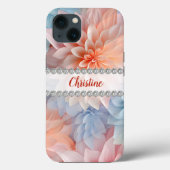 Coques Case-Mate iPhone Dahlias 3D pastels doux, cadre diamant personnalis (Verso)
