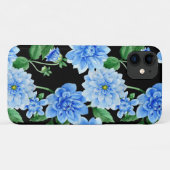 Coques Case-Mate iPhone dahlias bleu sur noir (Dos (Horizontal))