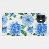 Coques Case-Mate iPhone dahlias bleus sur fond blanc (Dos (Horizontal))