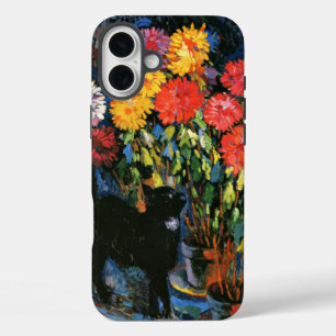 Coques iPhone 16 Plus Dahlias et Chat noir, peinture d'art