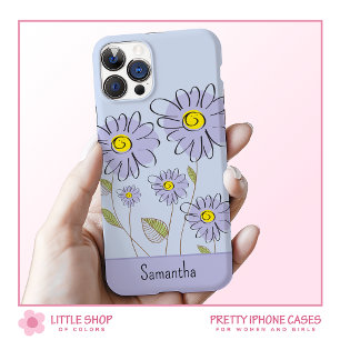 Coque Pour iPhone 15 Daises de couleur aquarelle violette Monogrammées