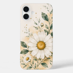 Coques iPhone 16 Plus Daisy Floral Blanc Élégant
