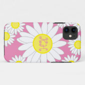 Coques Case-Mate iPhone Daisy Monogram rose blanc et jaune (Dos (Horizontal))