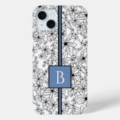 Coques Case-Mate iPhone Daisy noir blanc motif floral bleu Monogramme (Verso)