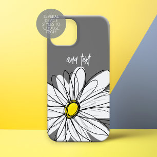Coques Pour iPhone Daisy tendance avec gris et jaune